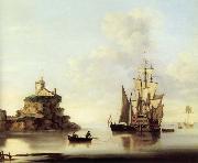 Francis Swaine An English two-deker and a Dutch barge at anchor off a coastal fort china oil painting reproduction